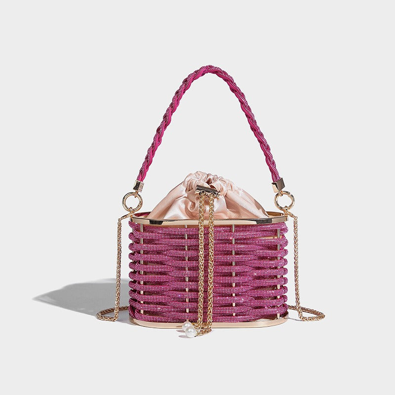 Woven Rattan Half Moon Clutch