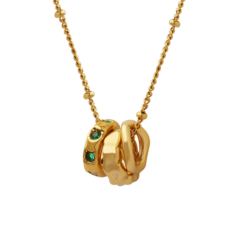 Zircon Triple Ring Pendant Necklace
