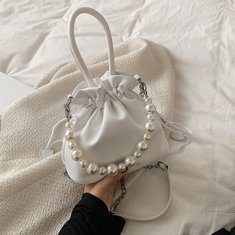 Pearl Chain Pleated Shoulder Bag