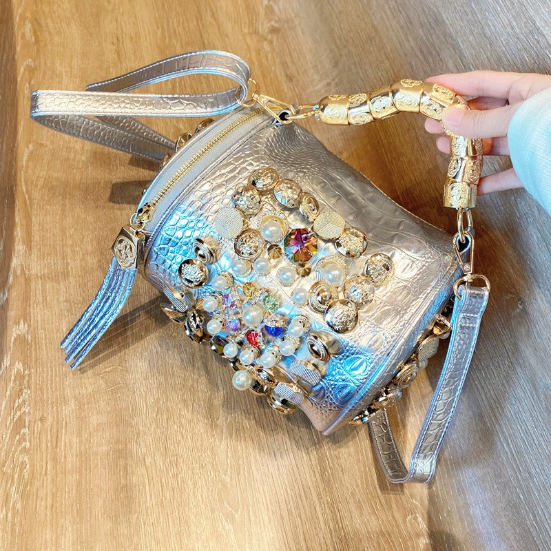 Handmade Rhinestone Cylinder Bag