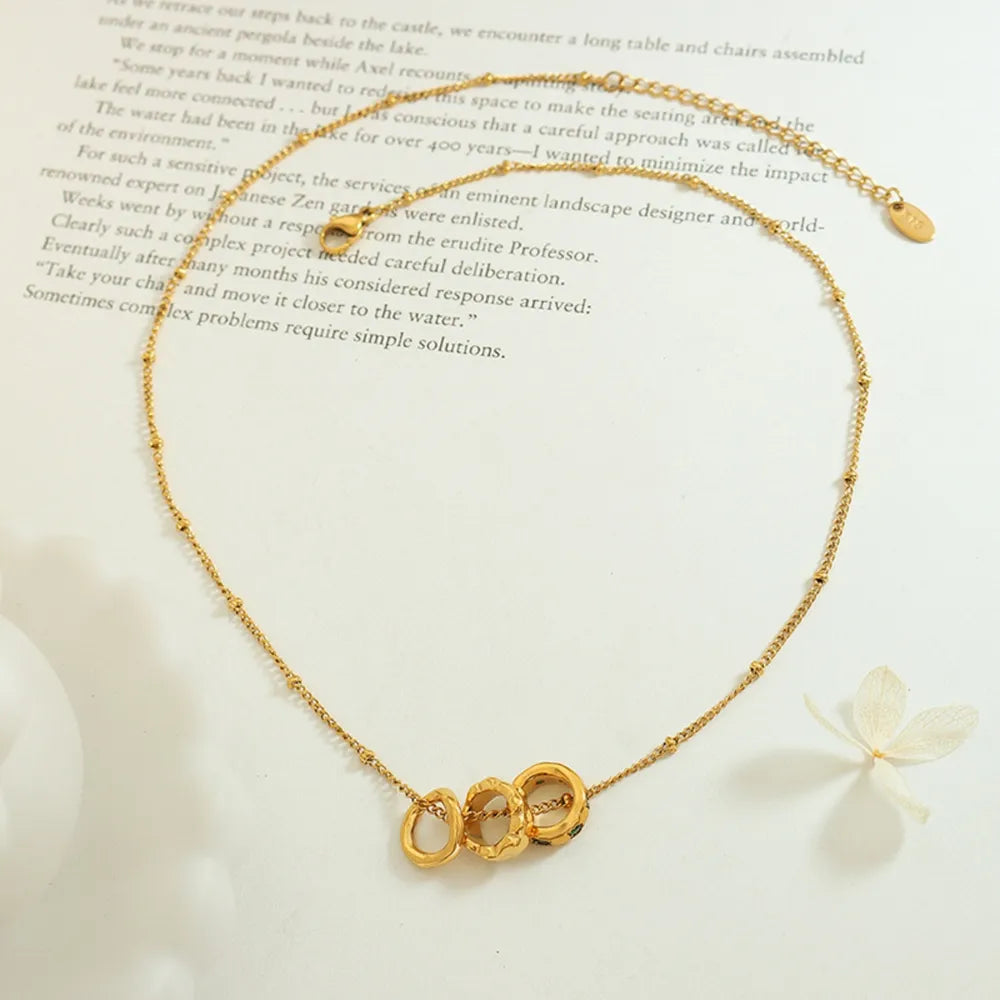 Zircon Triple Ring Pendant Necklace