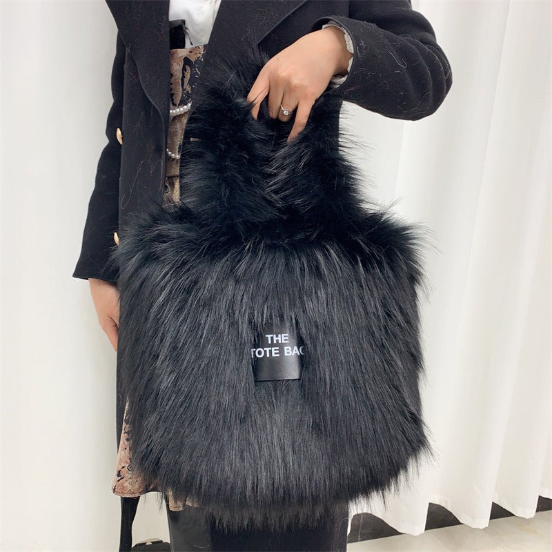 Faux Raccoon Fur Plush Tote