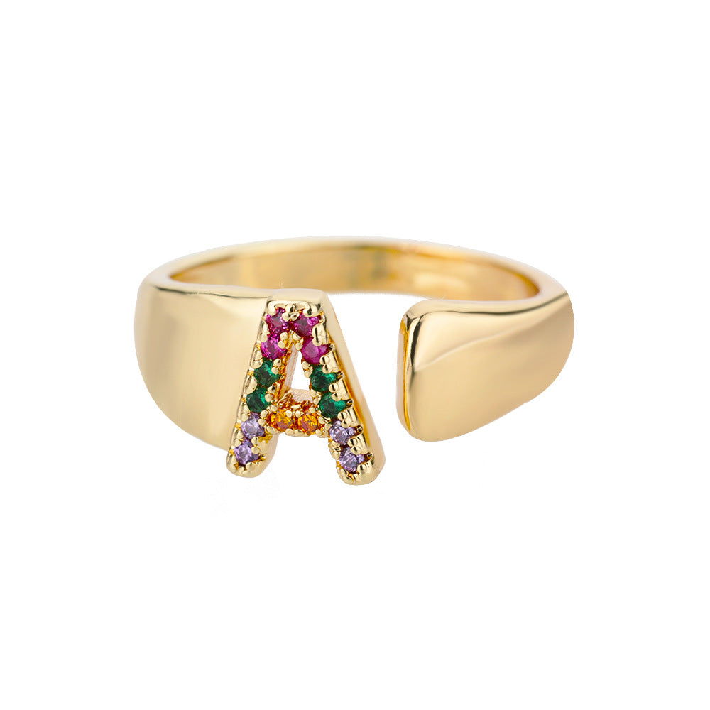 18K Gold Zircon Letter Initial Ring