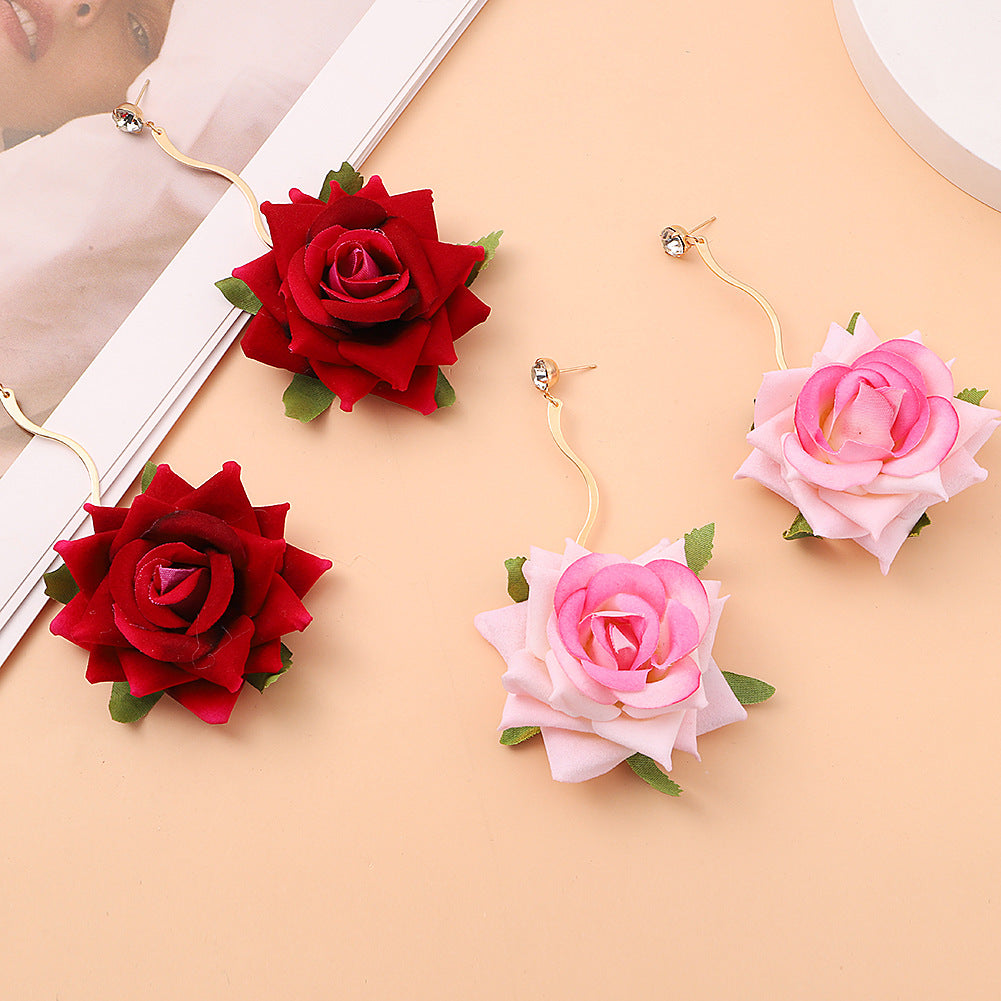 3D Rose Drop Earrings