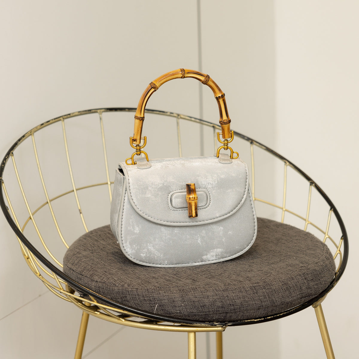 Bamboo Handle Saddle Crossbody Bag