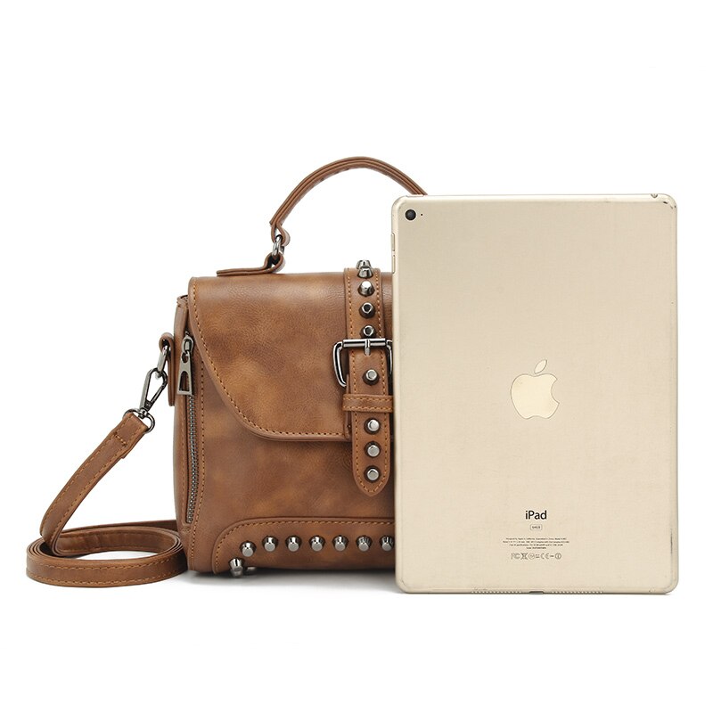 Vintage Rivet Leather Crossbody Bag