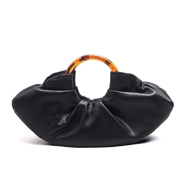 Ruched PU Leather Dumpling Clutch