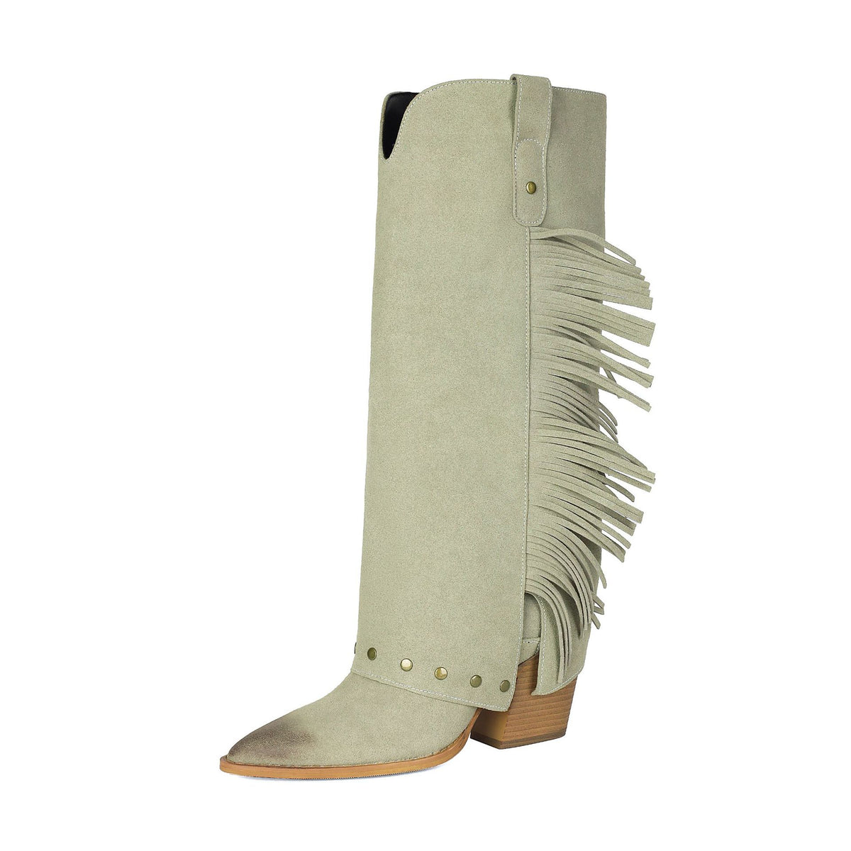 Fringe Studded Tall Western Boots