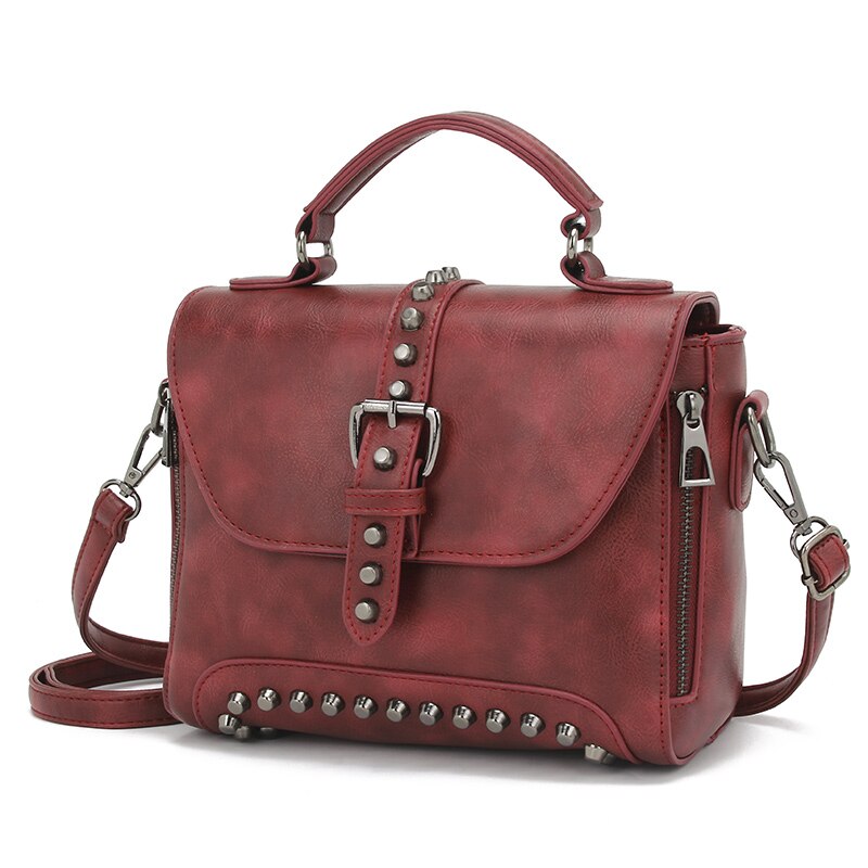 Vintage Rivet Leather Crossbody Bag