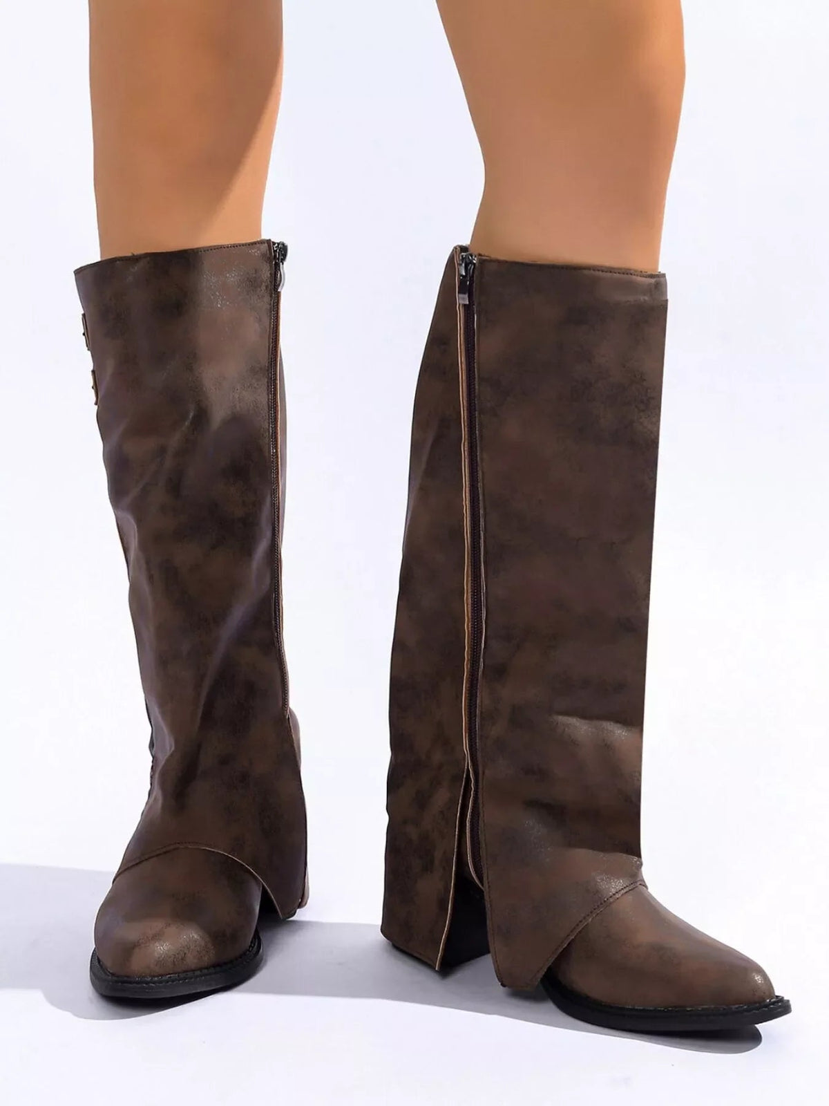Trendy Black Leather Boots With Zipper