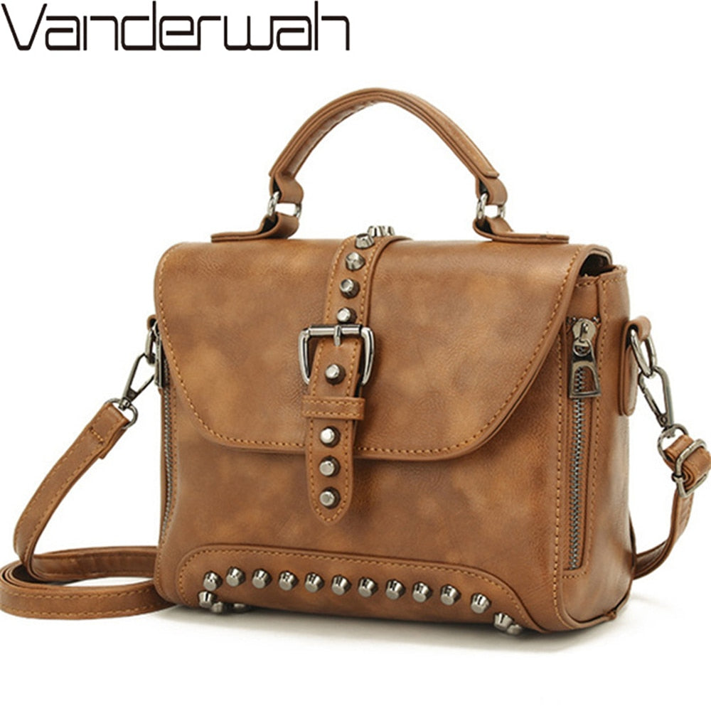 Vintage Rivet Leather Crossbody Bag