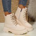 Lace-Up Platform Boots with Side Zip