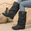 Copper Buckle Tassel Knight Mid-Calf Boots