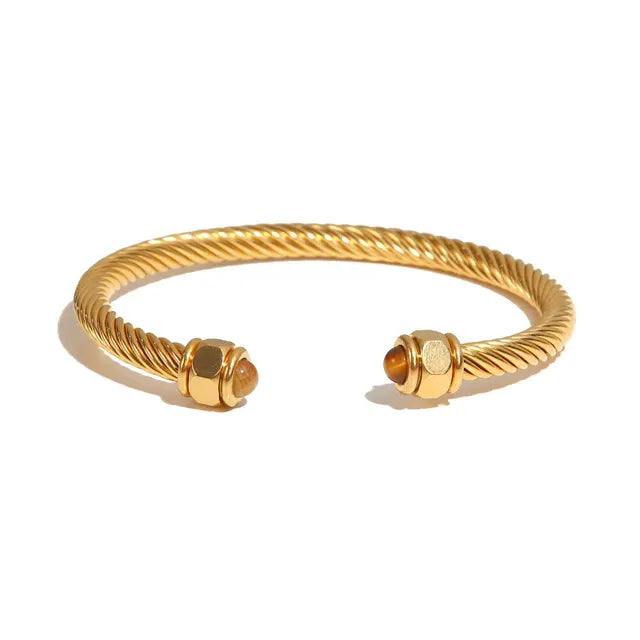 Stainless Steel Natural Stone Metal Texture Twisted Thread Bracelet 18k Gold Plated Tarnish Proof Women Jewelry Gift