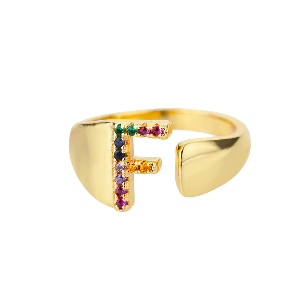 18K Gold Zircon Letter Initial Ring