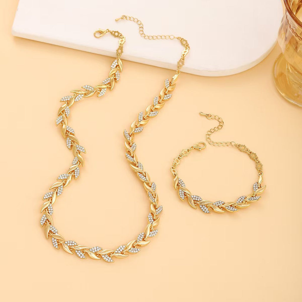 Rhinestone Leaf Jewelry Set