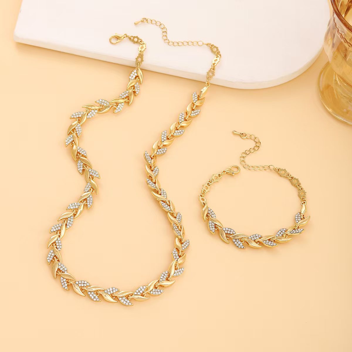 Rhinestone Leaf Jewelry Set
