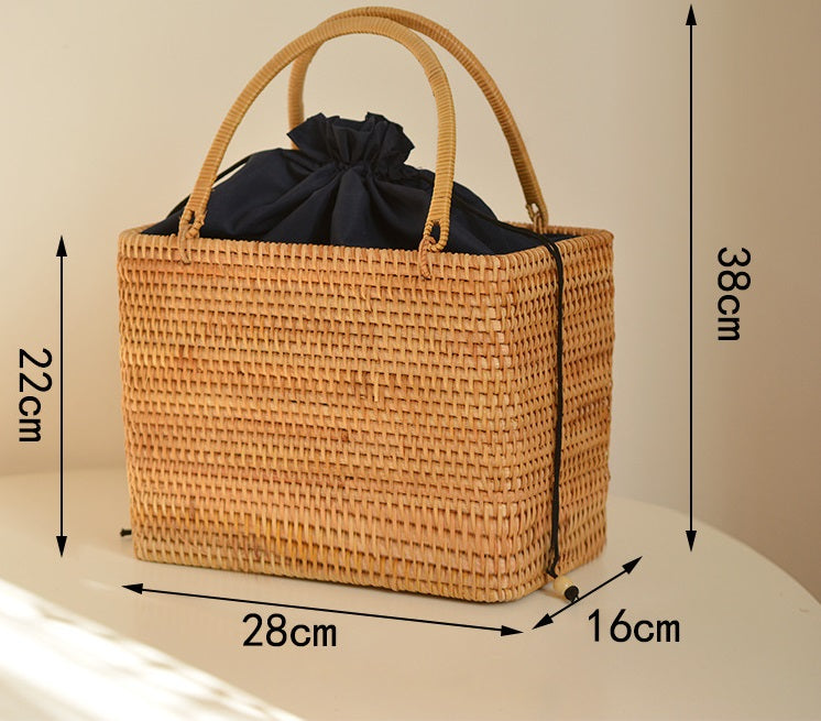 Nordic Woven Rattan Picnic Basket Bag