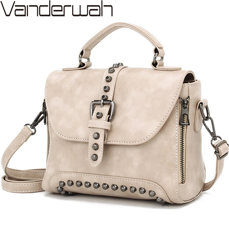 Vintage Rivet Leather Crossbody Bag