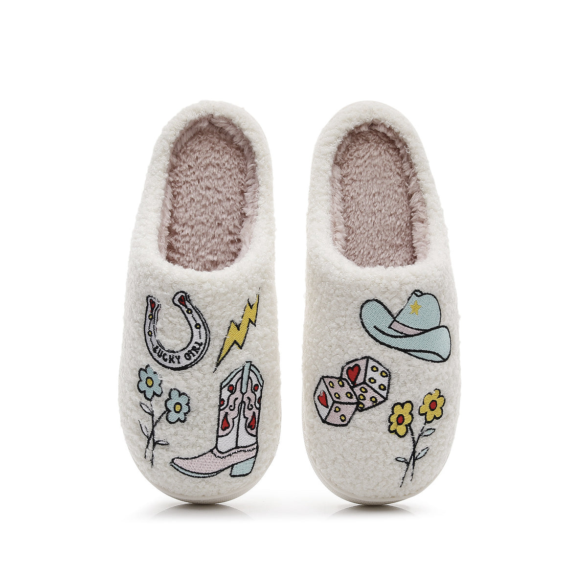 Western Denim Faux Fur Slippers