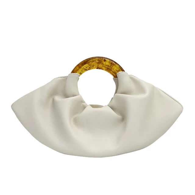 Ruched PU Leather Dumpling Clutch