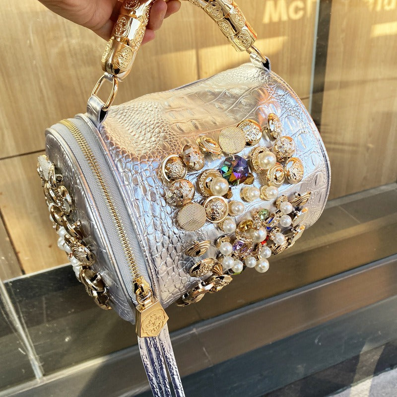 Handmade Rhinestone Cylinder Bag