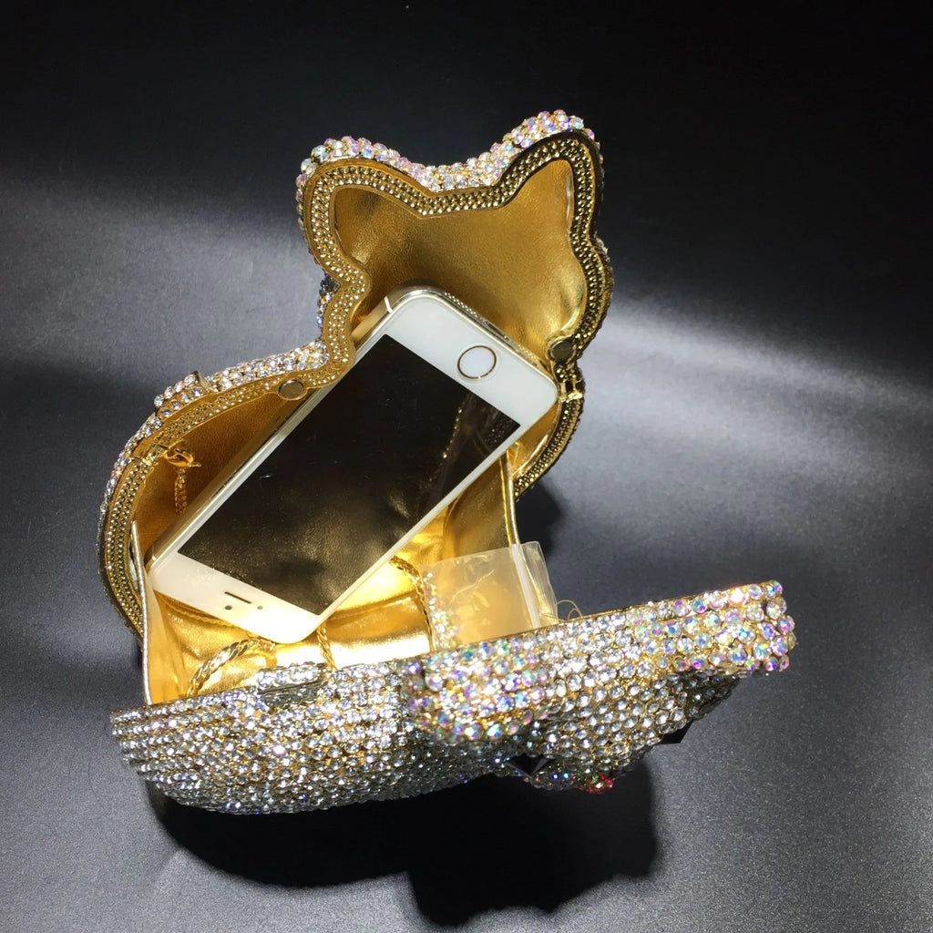 Crystal Cat Shape Rhinestone Clutch