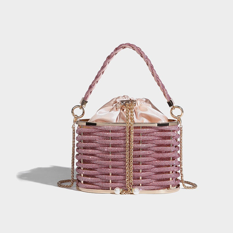 Woven Rattan Half Moon Clutch