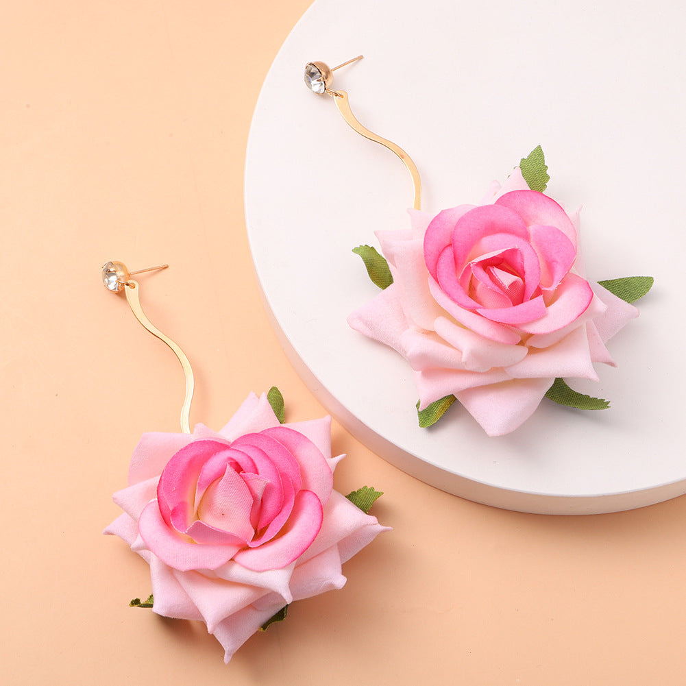 3D Rose Drop Earrings
