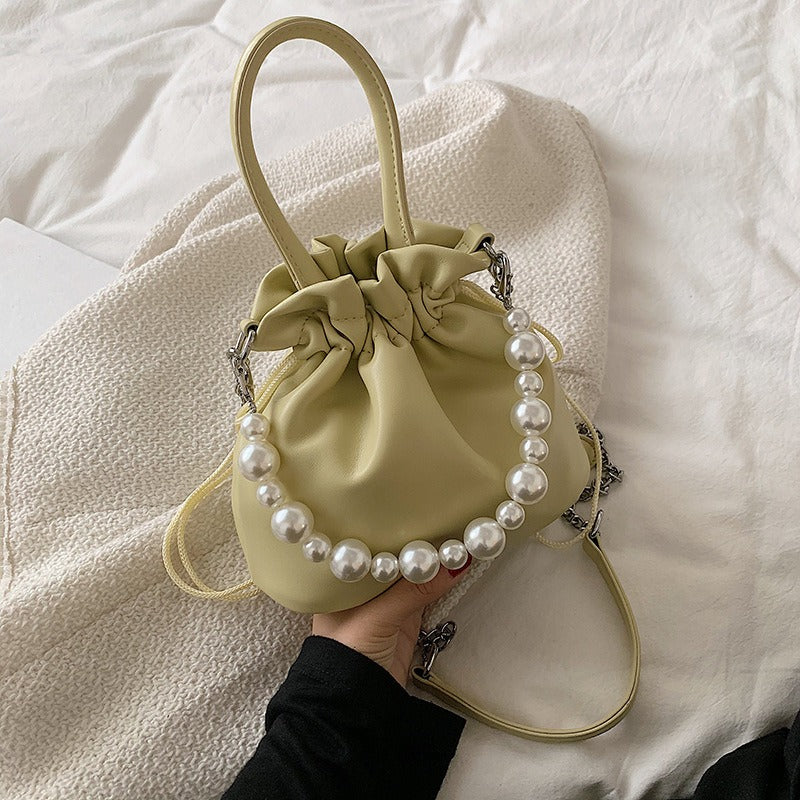 Pearl Chain Pleated Shoulder Bag