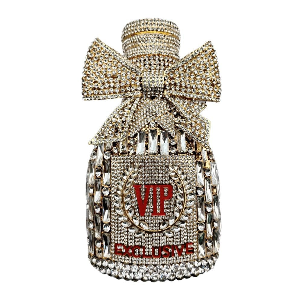 Champagne Bow Wine Bottle Crystal Clutch