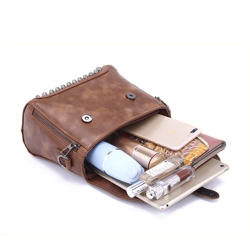 Vintage Rivet Leather Crossbody Bag