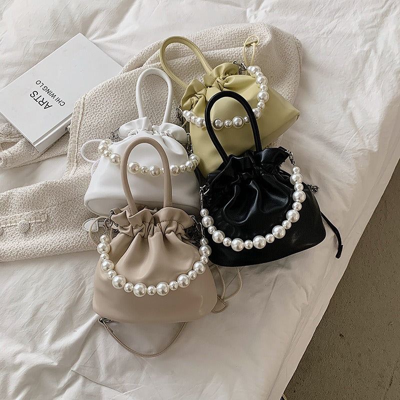 Pearl Chain Pleated Shoulder Bag