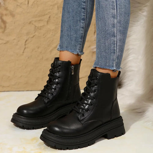 Lace-Up Platform Boots with Side Zip