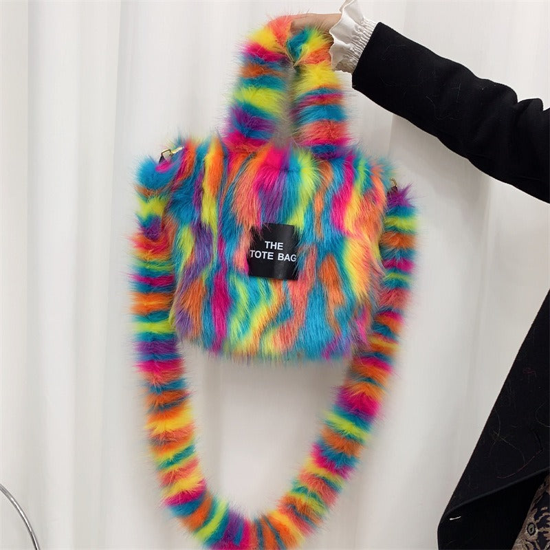 Faux Raccoon Fur Plush Tote