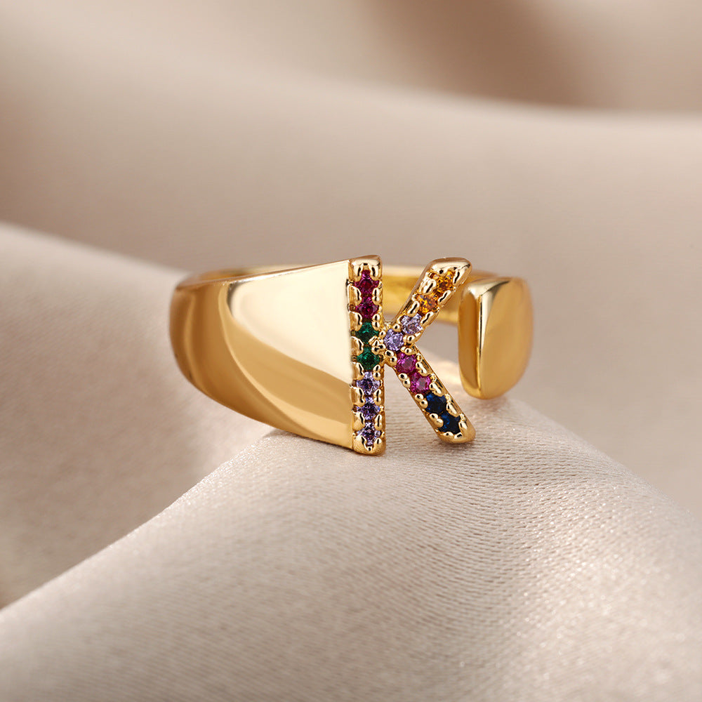18K Gold Zircon Letter Initial Ring