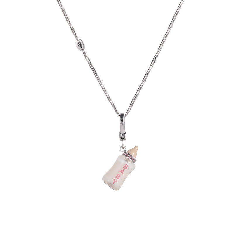 Enamel glazed diamond inlaid acrylic letter printing power bottle pendant necklace exquisite bottle pendant