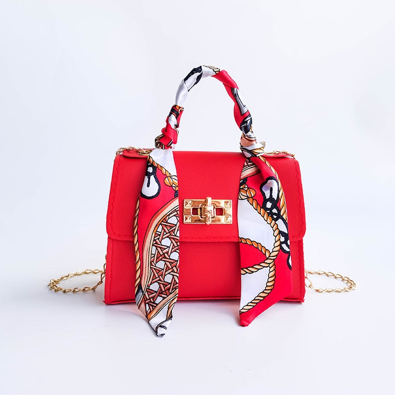 Silk Scarf Lock Chain Mini Square Bag