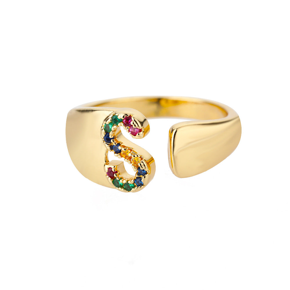 18K Gold Zircon Letter Initial Ring