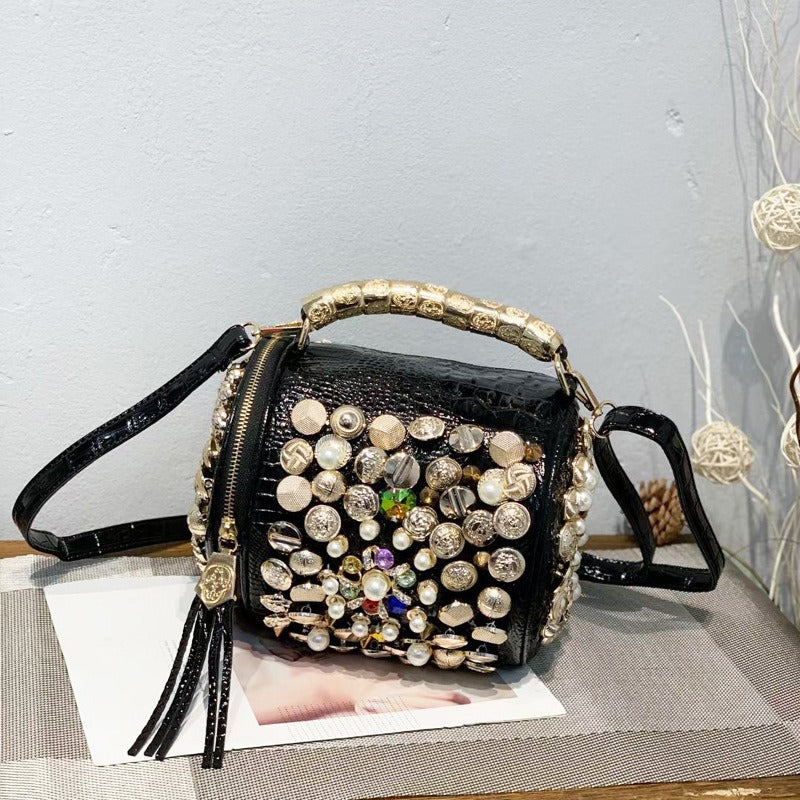 Handmade Rhinestone Cylinder Bag