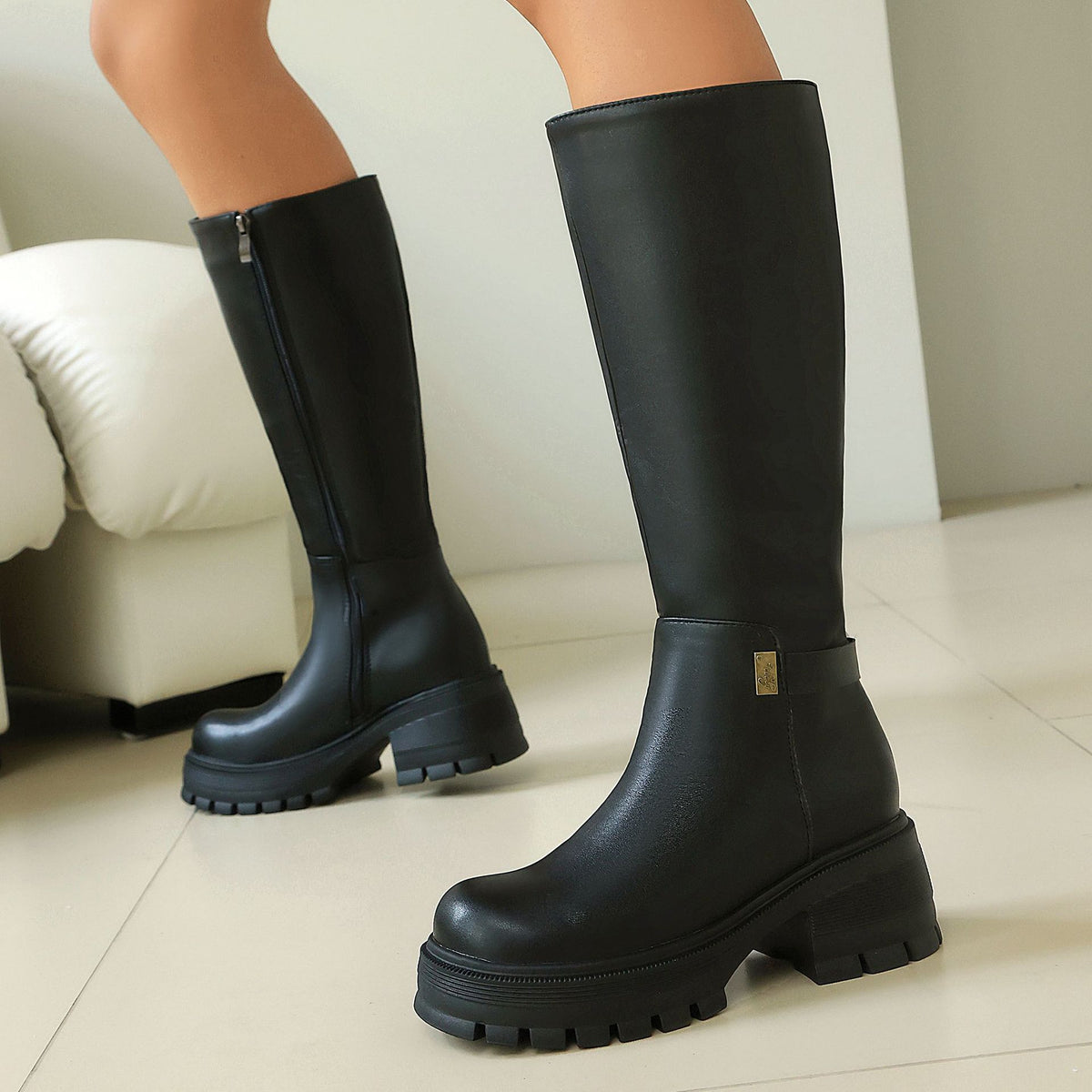 Faux Suede Punk Chunky Heel Over-the-Knee Boots