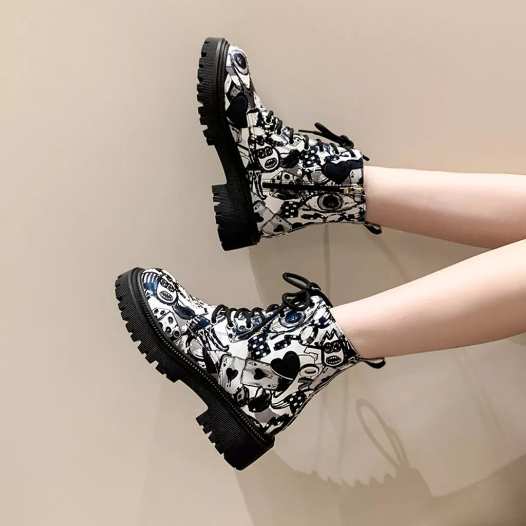 Graffiti Print Combat Boots
