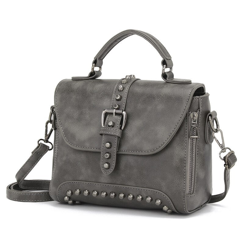 Vintage Rivet Leather Crossbody Bag