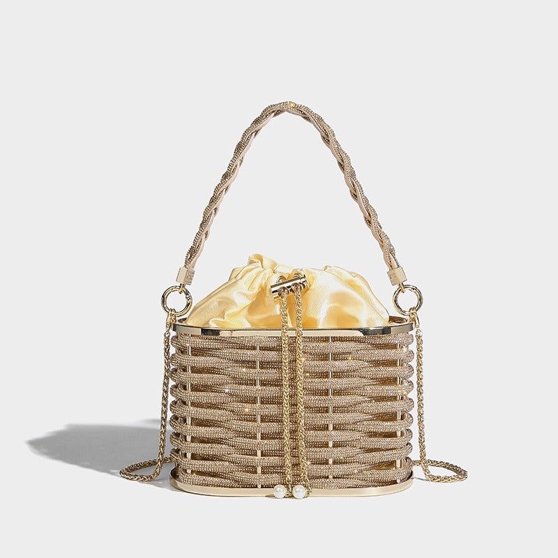 Woven Rattan Half Moon Clutch