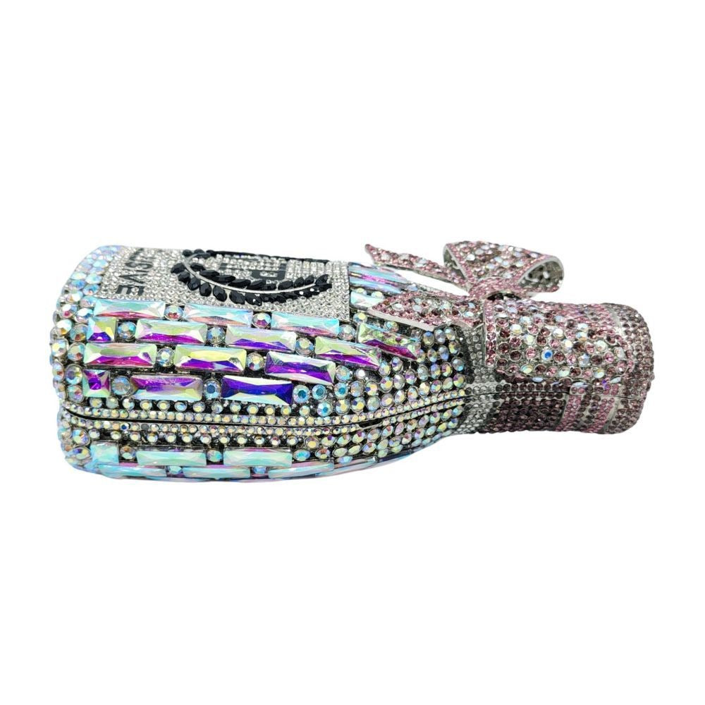 Champagne Bow Wine Bottle Crystal Clutch