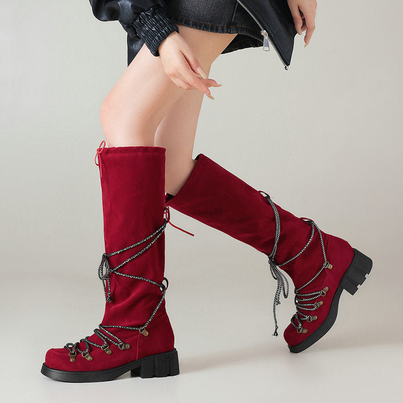 Belted Square Heel Slimming Over-the-Knee Boots