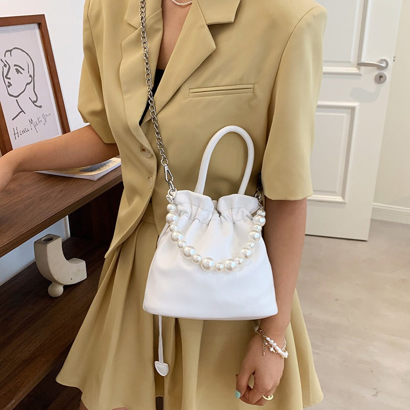 Pearl Chain Pleated Shoulder Bag