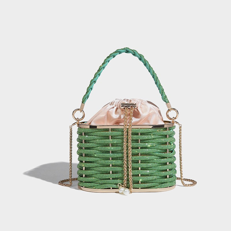 Woven Rattan Half Moon Clutch