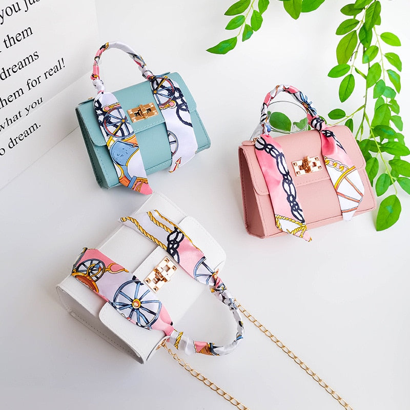 Silk Scarf Lock Chain Mini Square Bag