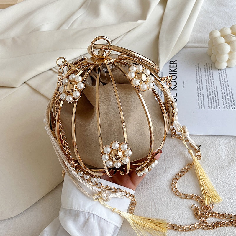 Diamond Pearl Flower Evening Bag